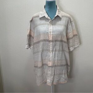 Tasso Elba shortsleeved button down shirt Linen/Cotton Blend Cream Tan Peach XL